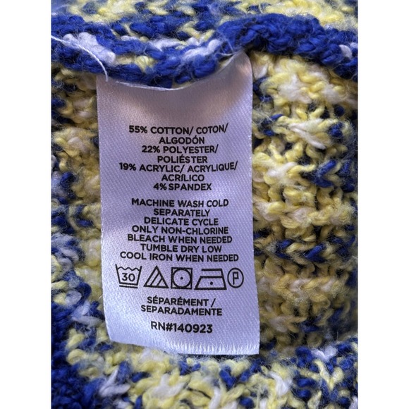 LOFT Petite Fair Isle Geometric Knit Sweater Blue Yellow White Women's SP - Picture 7 of 8